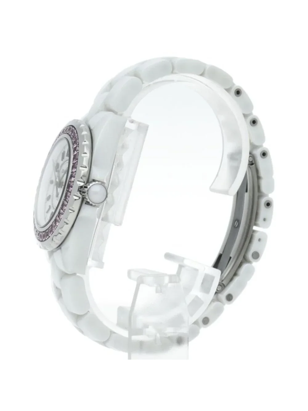 Chanel Watch 33 Pink Saffiano Bezel Box SS Ceramic White